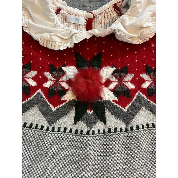 Foque Christmas dress red wool blend fair isle collared girls size small - Picture 5 of 9